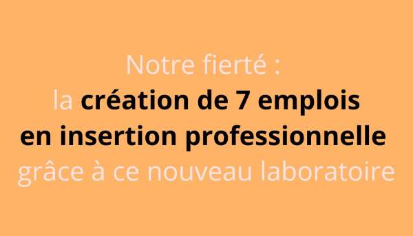 Notre fierté : la création de 7 emplois en insertion professionnelle grâce à ce nouveau laboratoire